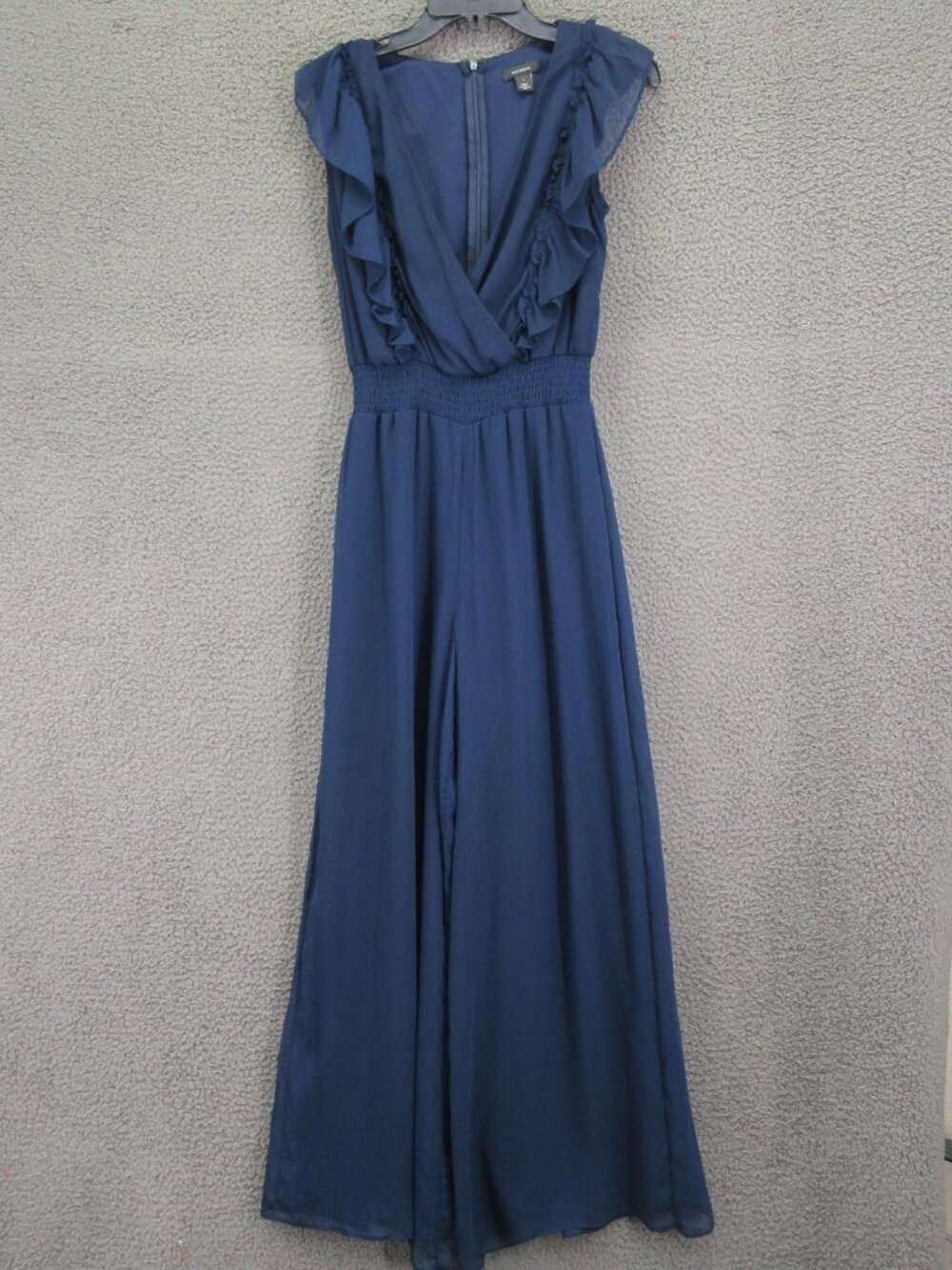 Halogen Jumpsuit Womens Small Blue Ruffle Sleeve Wide Leg V Neck Dressy